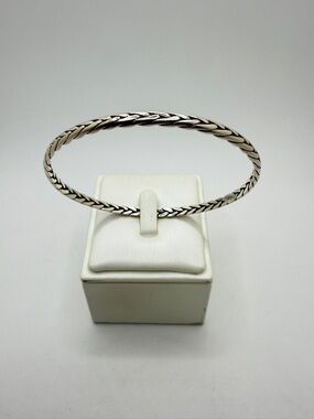 8", 4mm thick, Stamped 925 India Sterling silver braid-style bracelet bangle!